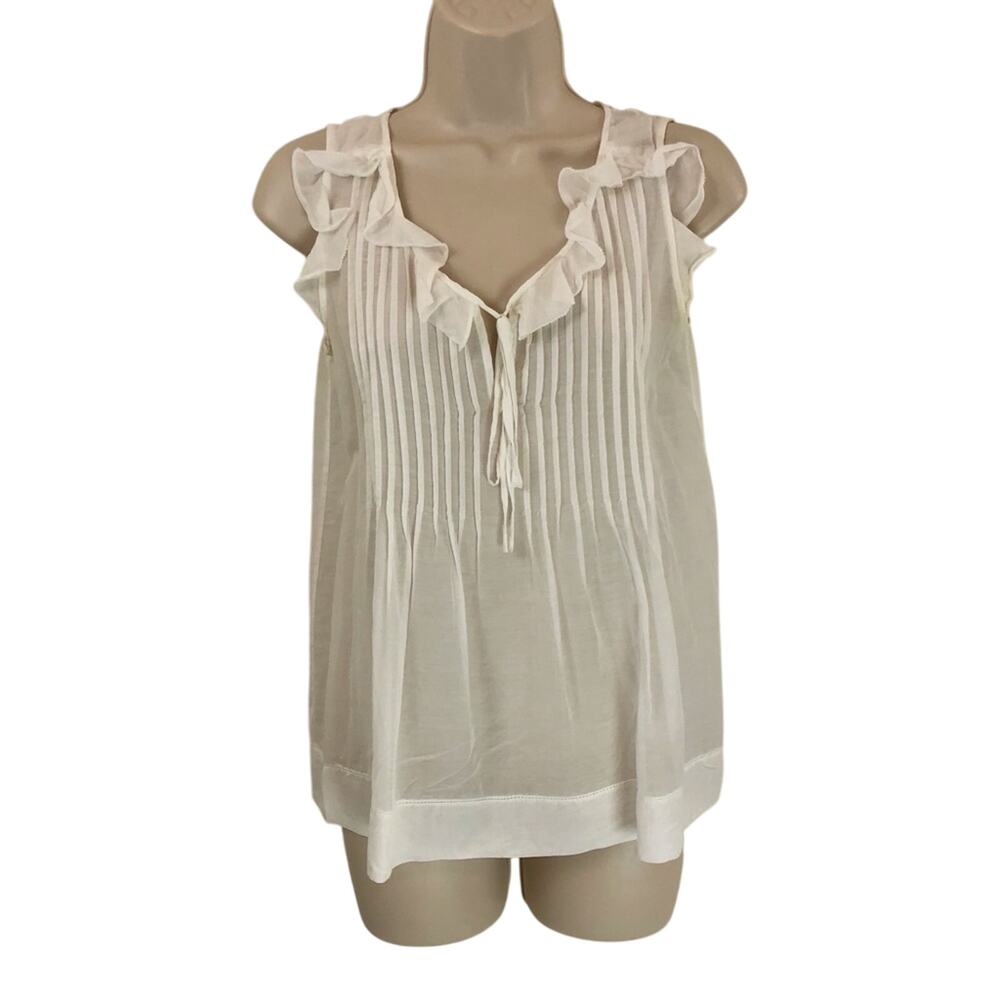 Theory White Bohemian Style Babydoll Top Pin-tuck Pleating Sleeveless Ruffled - Picture 14 of 15